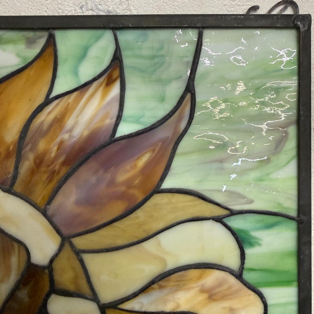 特大54cm ヴィンテージ ステンドグラス ライオン パネル 縁起物 風水