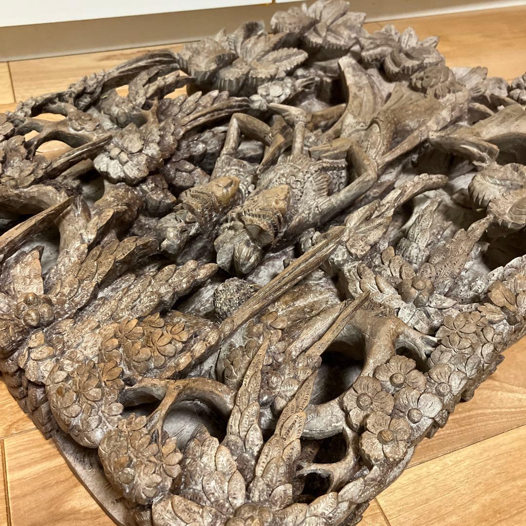 インドネシア 透し彫り ヴィンテージ レリーフ 壁掛け バリ彫刻 木彫