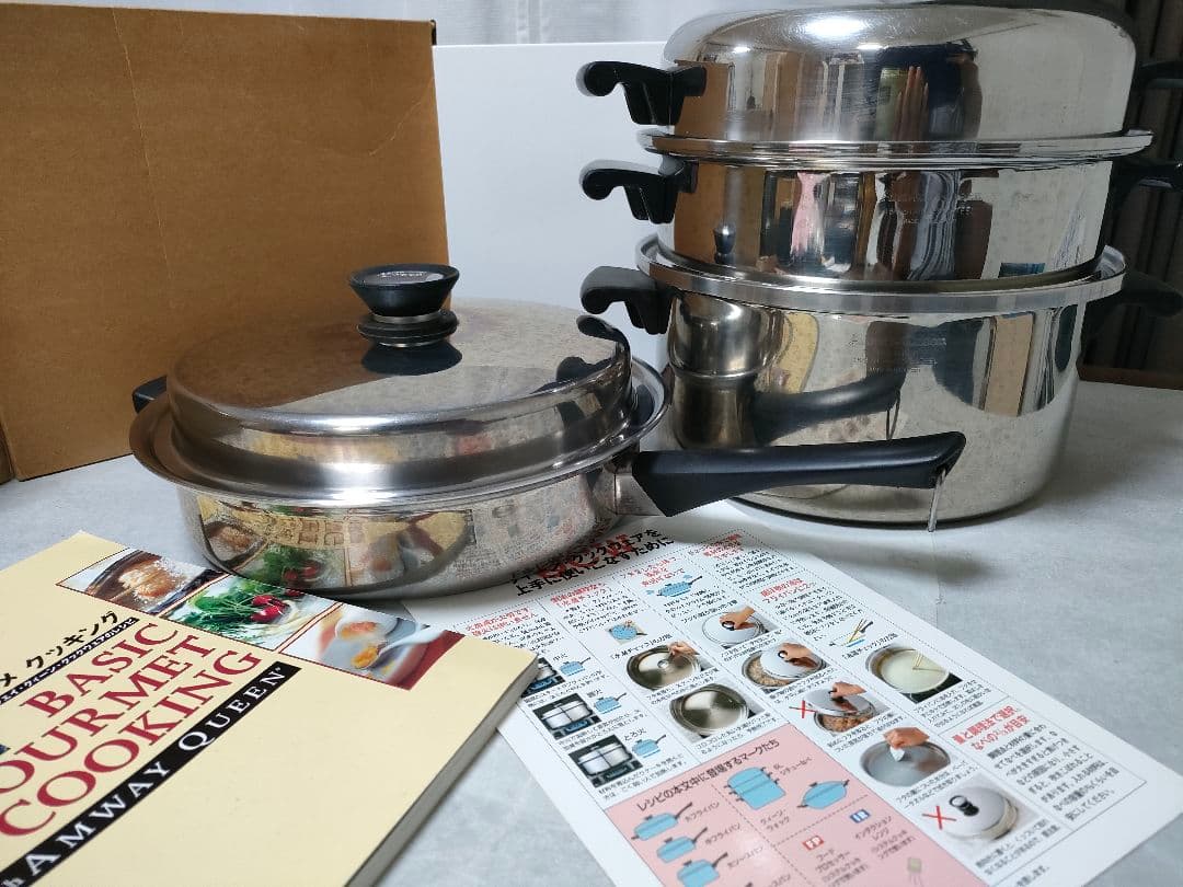 アムウェイクィーンまとめてセット　取り扱い説明書　レシピ本付き　フライパン蒸し器