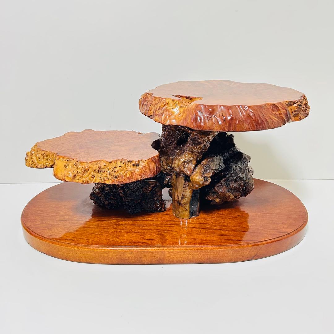 【超希少】本花梨瘤 玉杢 二段飾り台 花台 オブジェ 置物棚 飾棚 盆栽台