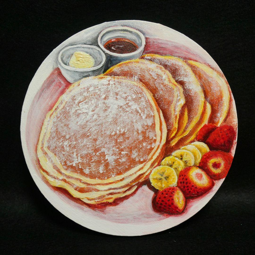 油絵 油彩 油彩画 絵 絵画 円形【バターミルクパンケーキ】