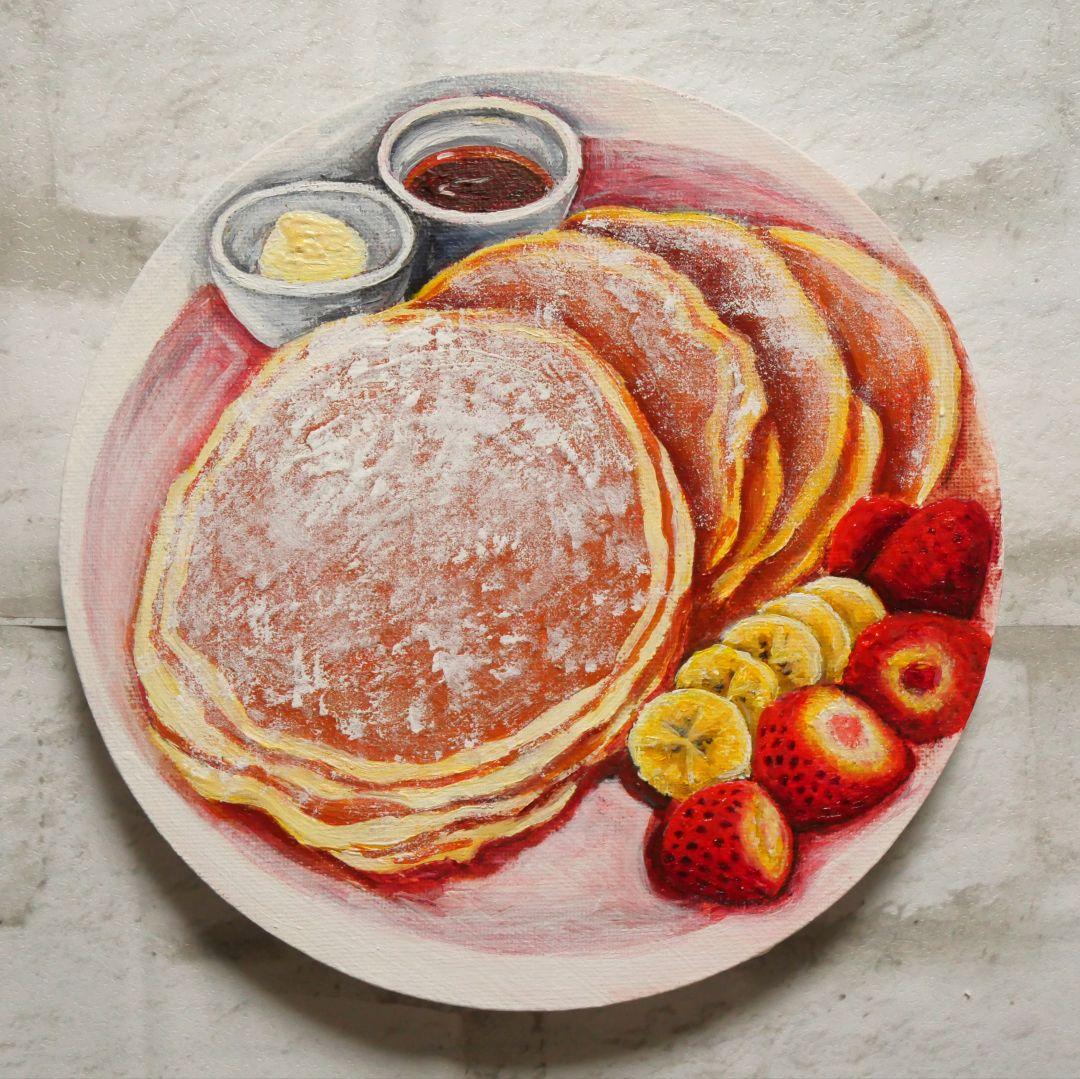 油絵 油彩 油彩画 絵 絵画 円形【バターミルクパンケーキ】