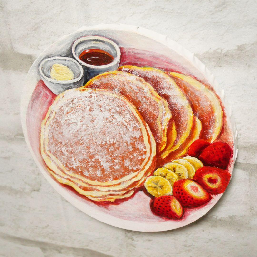 油絵 油彩 油彩画 絵 絵画 円形【バターミルクパンケーキ】