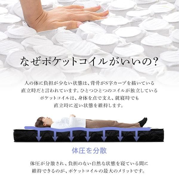 ポケットコイルマットレス スリムショートシングル ブラック [7159]