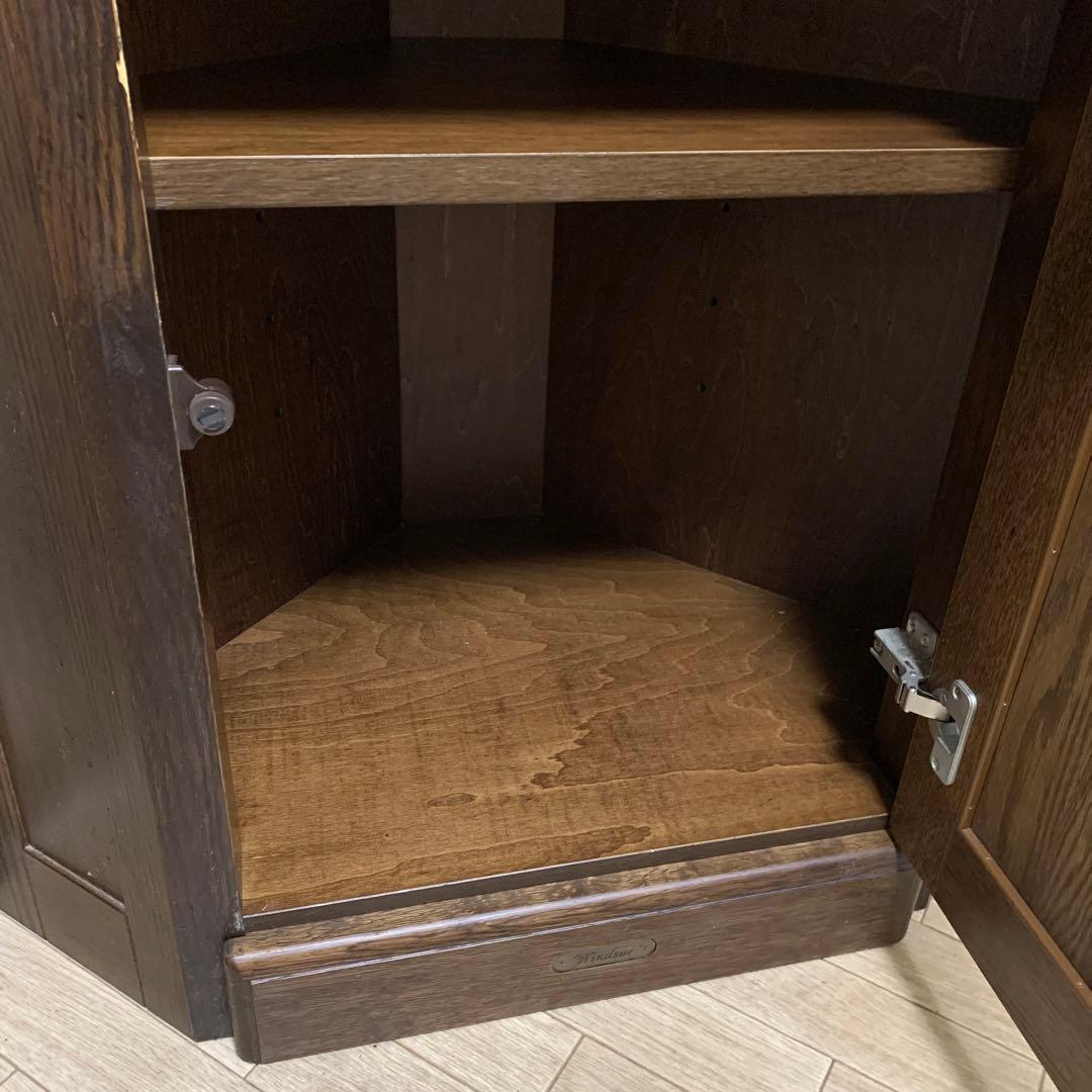 ヴィンテージ東海家具木製コーナーキャビネット ガラス棚付き