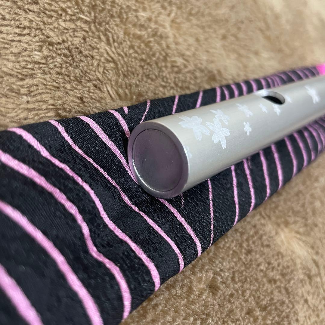 テスト品　篠笛康昭メタル篠笛「緑鳴II」アルミ製八本調子 ドレミ調　シルバー　桜