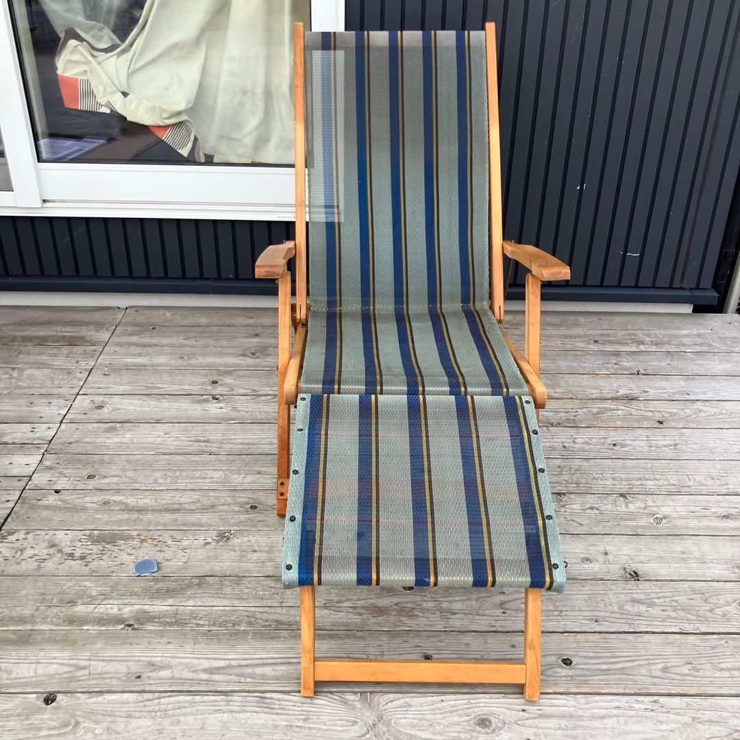 昭和レトロ 木製フレーム リクライニングチェア アウトドアチェア 折りたたみ式