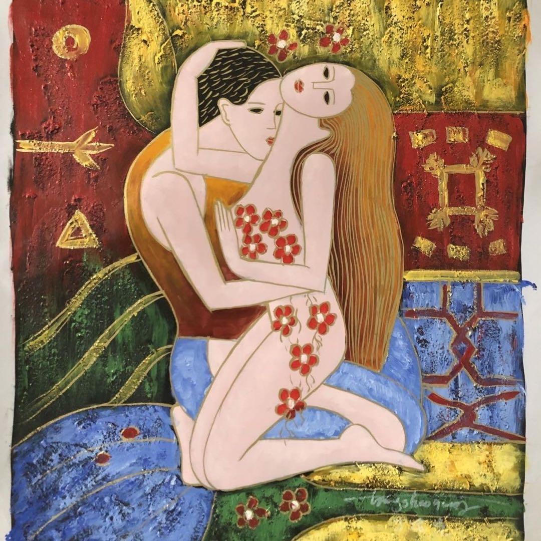 手描き 油画 人物画 約104×72cm