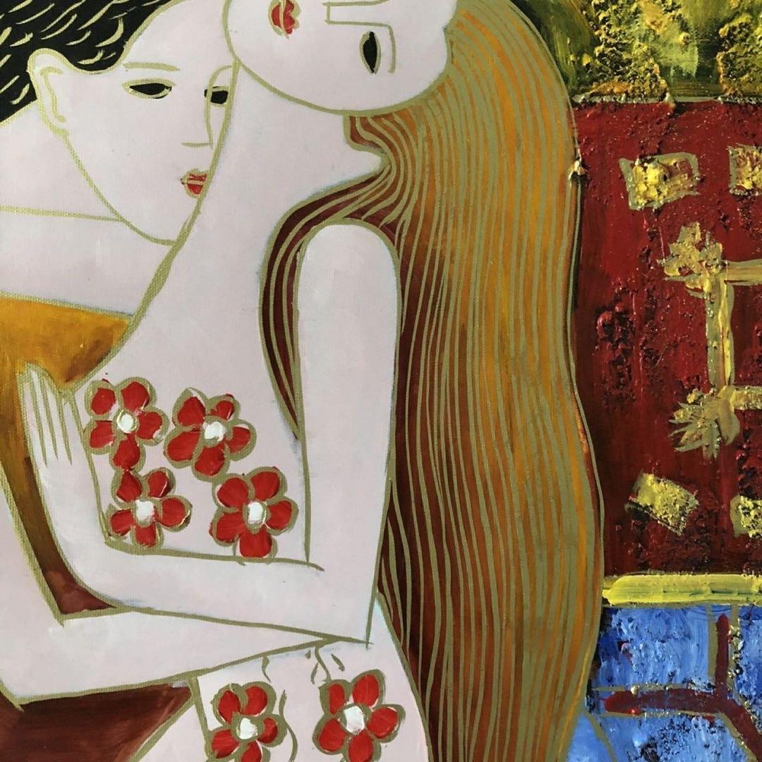 手描き 油画 人物画 約104×72cm