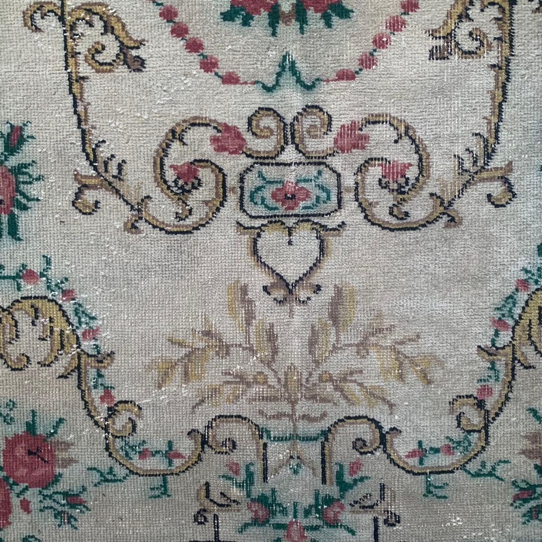 トルコヴィンテージラグ 201×106 ローズ ボタニカル オーバーダイ