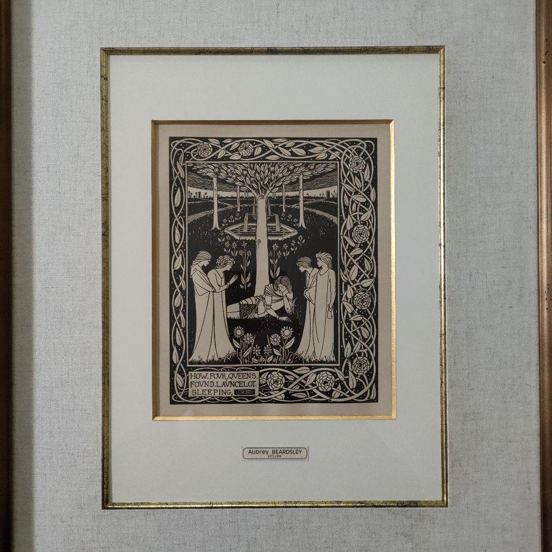 ビアズリー　大判ラインブロック『アーサー王の死 四女王眠れるランスロット』