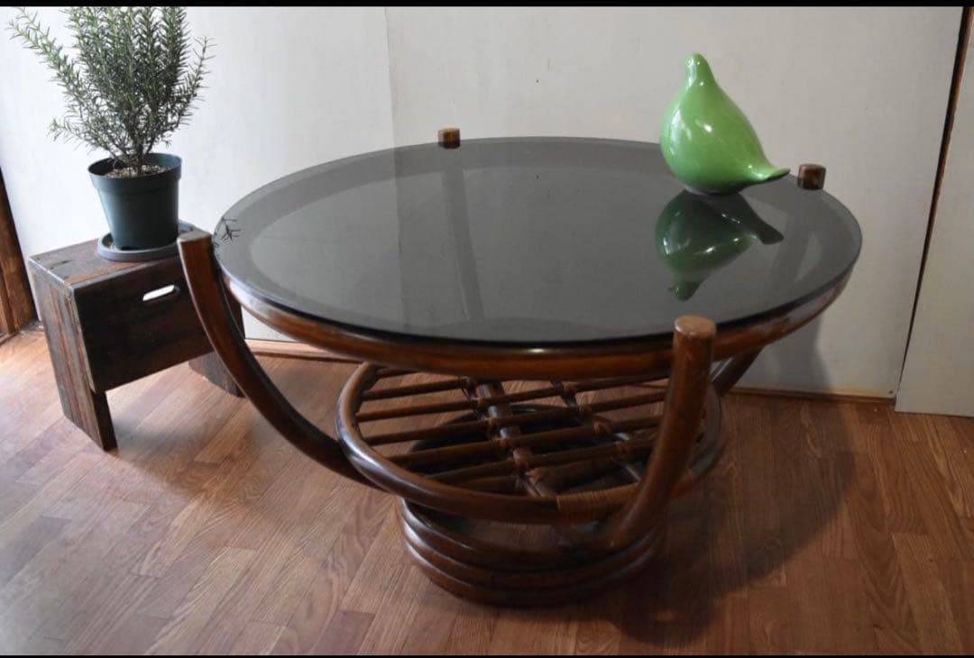 ラタン　ガラステーブル