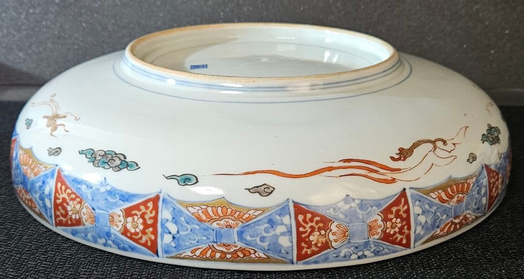 大名品❗】江戸時代　古伊万里　染錦　 唐草文に金彩色絵唐子図　31.2cm大鉢