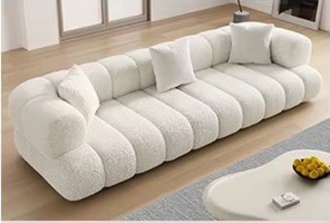 モダン ホワイトファブリックソファ 3人掛け