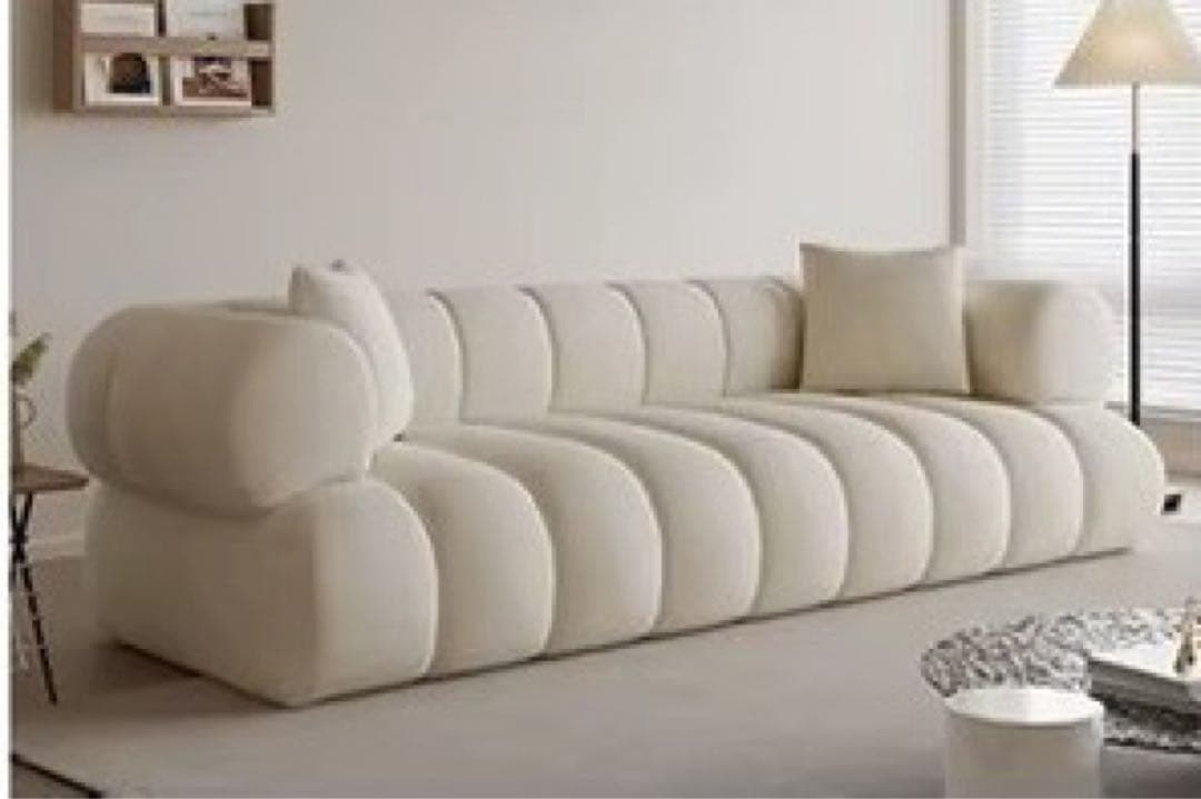 モダン ホワイトファブリックソファ 3人掛け