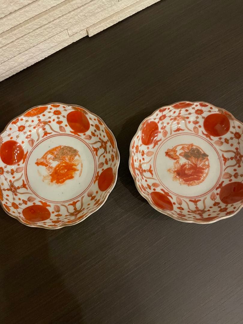 Kitty 古伊万里 赤玉瓔珞紋 膾皿 八客