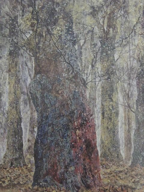 本多功身、【芽ぶき雨】、希少な額装用画集より、新品額装付