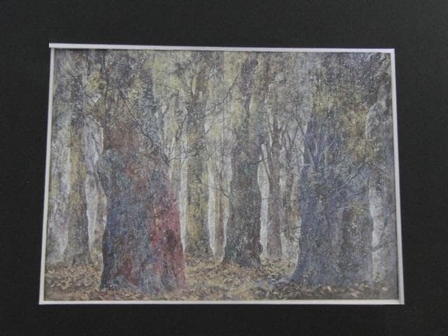 本多功身、【芽ぶき雨】、希少な額装用画集より、新品額装付