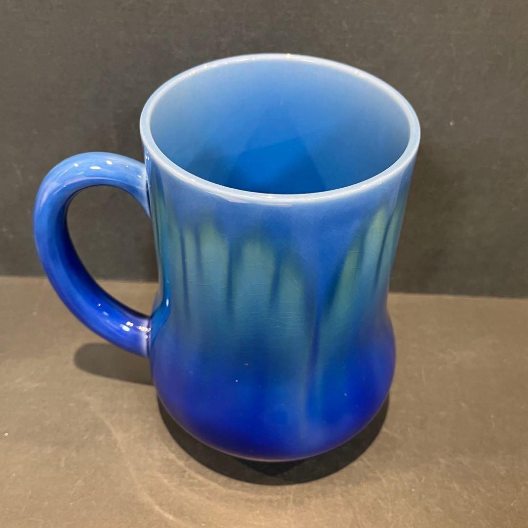 未使用品 三代 徳田八十吉 碧明耀彩 ビール呑/共布共箱陶歴あり 人間