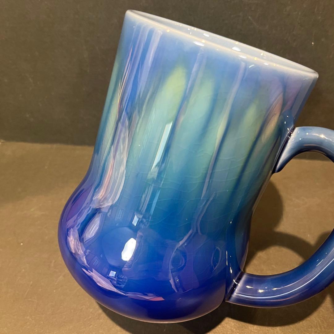 未使用品 三代 徳田八十吉 碧明耀彩 ビール呑/共布共箱陶歴あり 人間