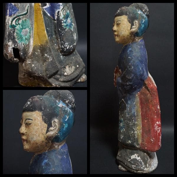 李朝 郷土人形『楽舞人』土人形 高さ35㎝★時代物★