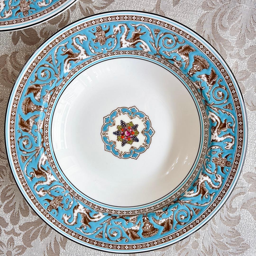 未使用　ウェッジウッド　黒壺　スープ皿　深皿　フロレンティーンターコイズ　2枚