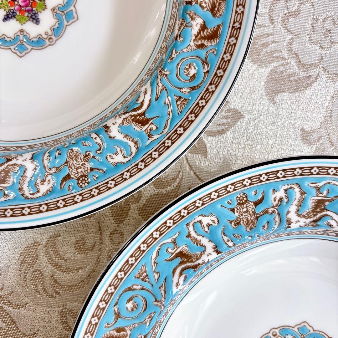 未使用　ウェッジウッド　黒壺　スープ皿　深皿　フロレンティーンターコイズ　2枚