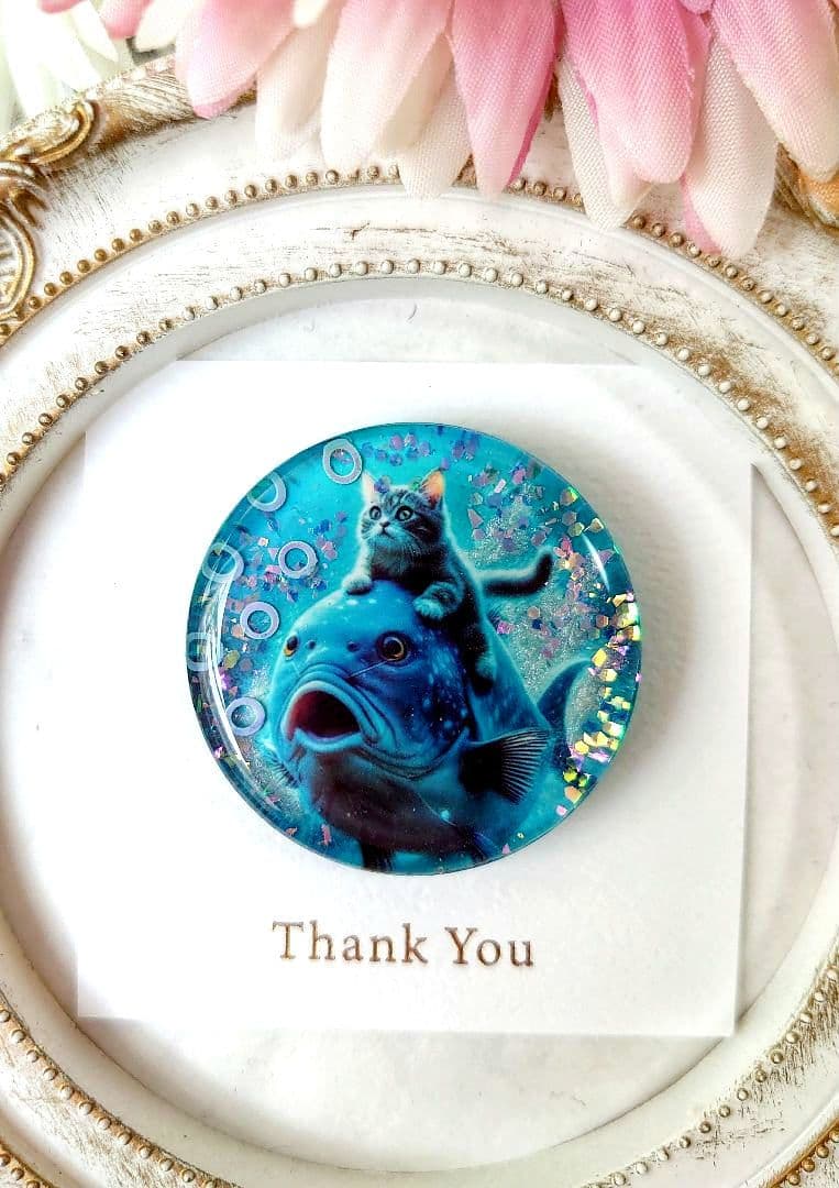 レジン猫ヘアゴムブローチポニーフックNo.632