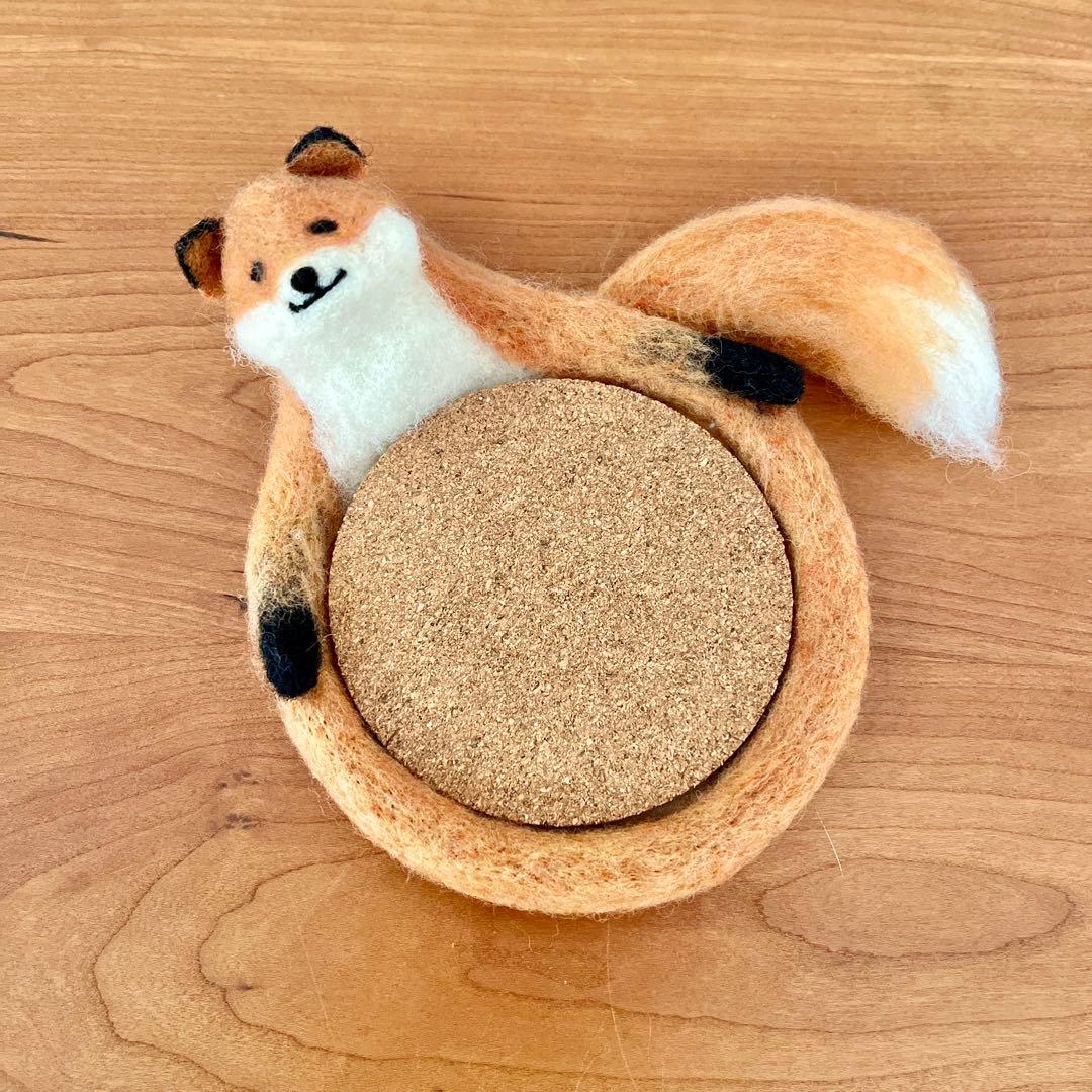 aya&yoshiko 羊毛フェルト コースター うさぎ きつね