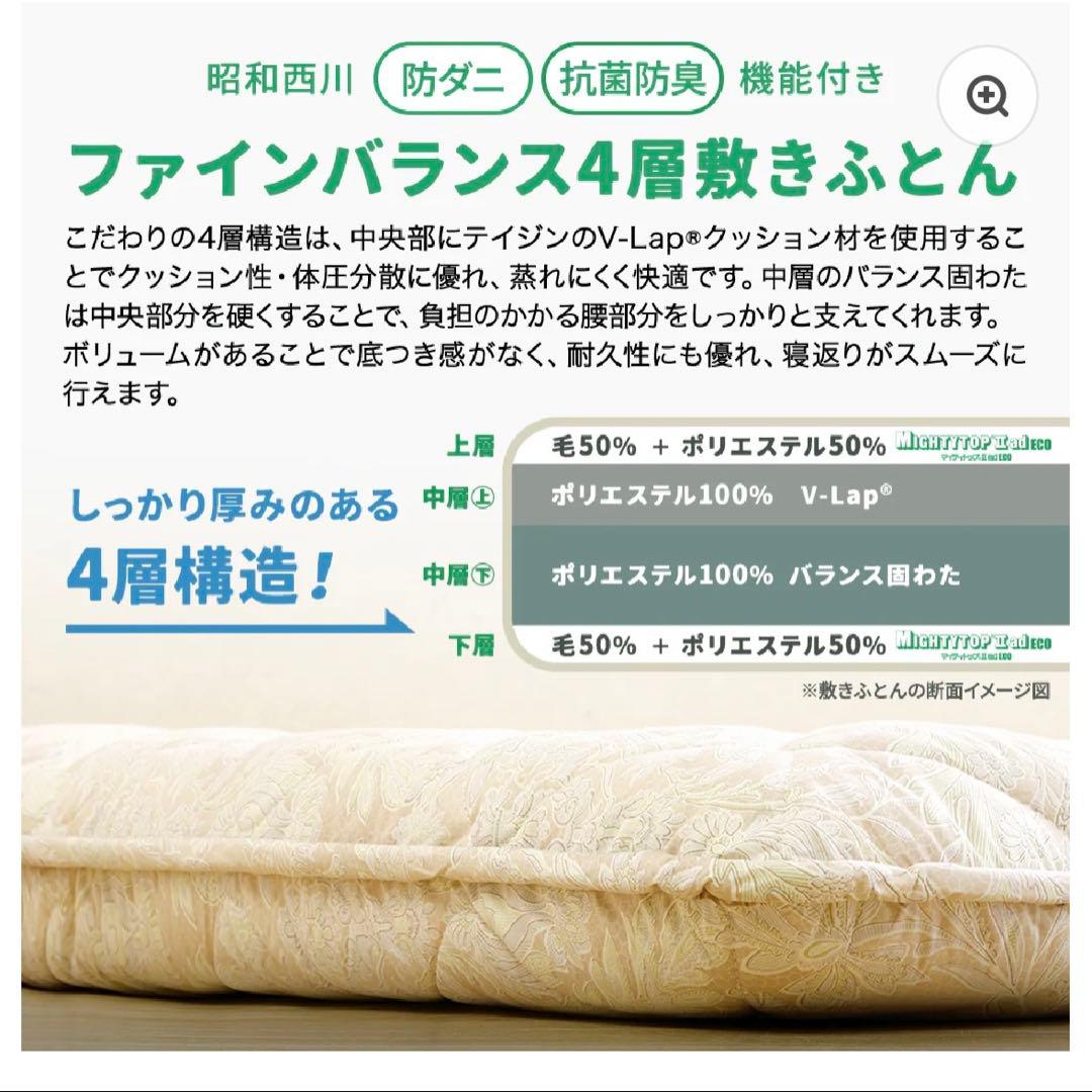 西川布団　シングルロング敷き布団 防ダニ 抗菌防臭 日本製