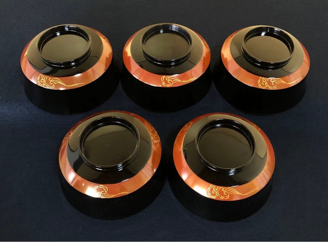 《R》輪島塗 煮物椀5客 塗師静峰 蒔絵師松三 共布 共箱 251218か1