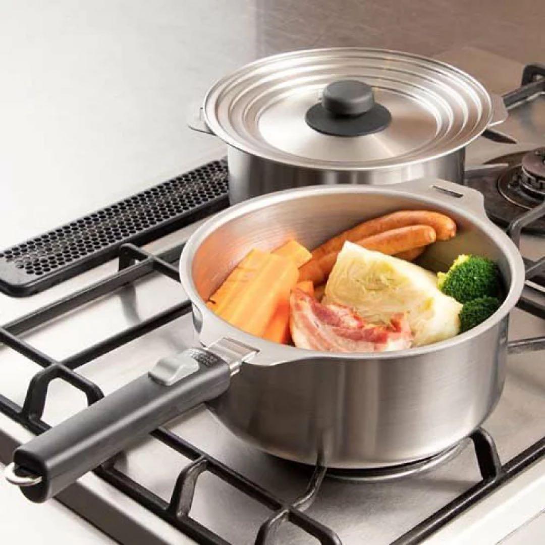 燕三 IH対応ハンドル着脱式鍋4点セット 蒸し台＆中かご付 EM-033