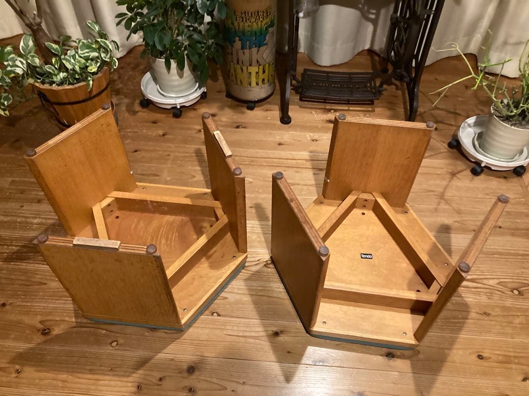 天童木工　六角形スツール 座面レザー　2脚①