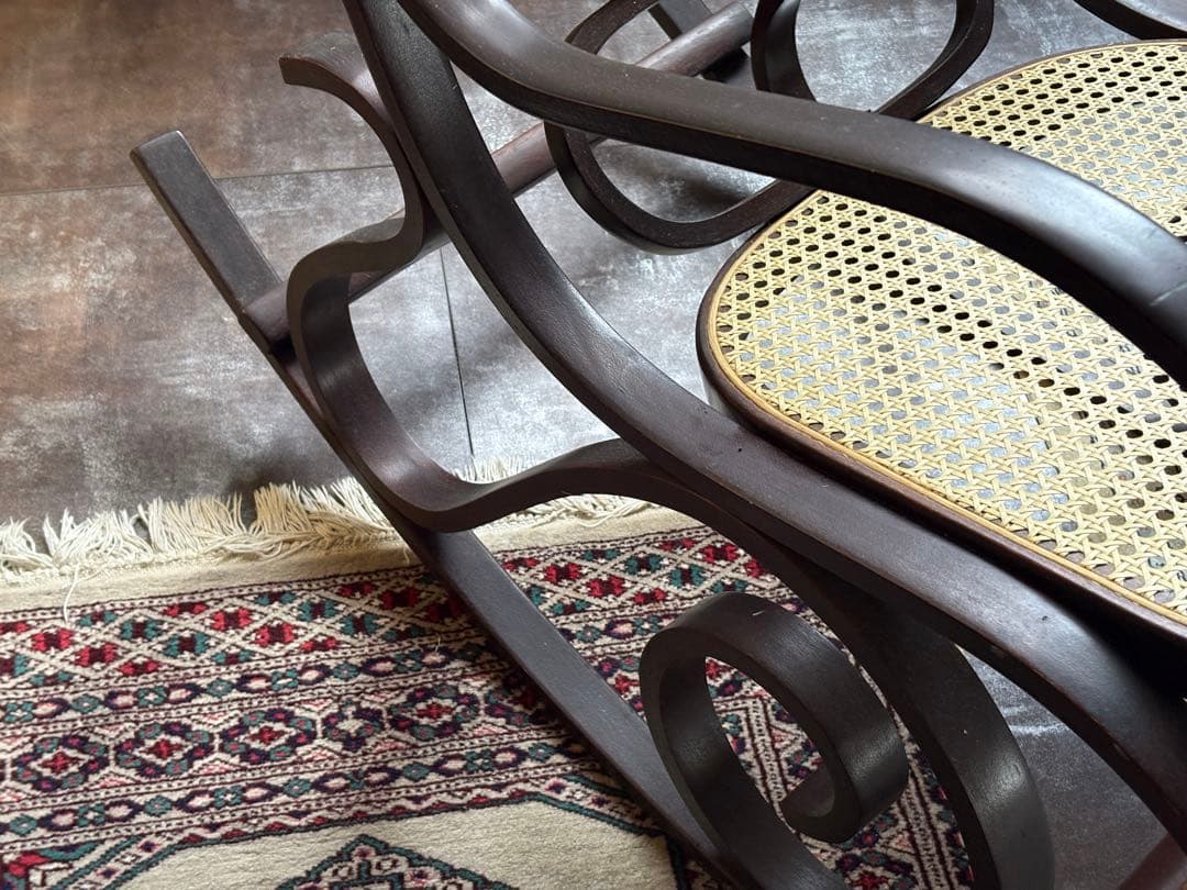 希少 ラタン ロッキングチェア 背もたれ カゴメ編み ヴィンテージ SG