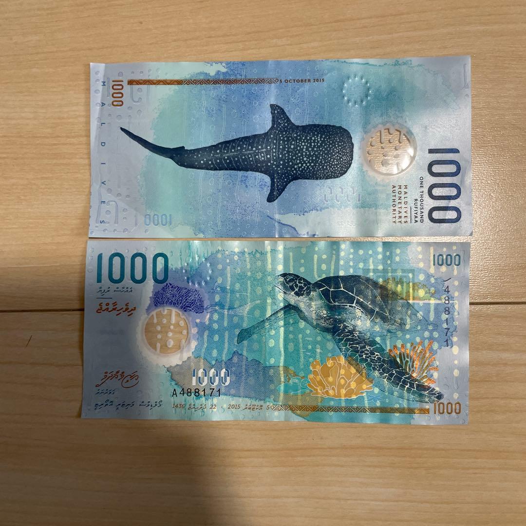 モルディブ 1000ルフィア（MVR）紙幣（海亀・ジンベイザメ） - メルカリ