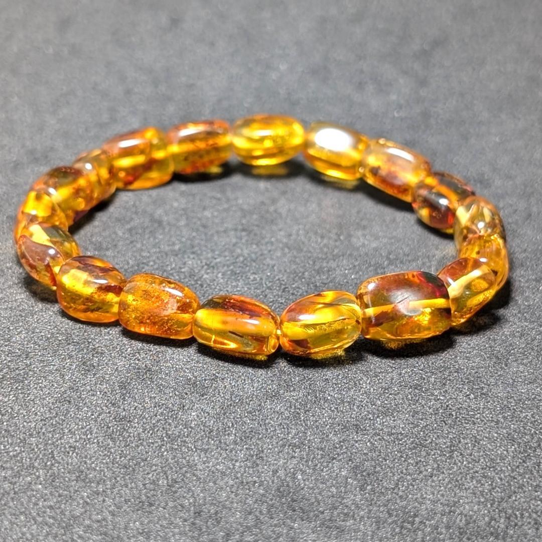 バルティックアンバー 天然琥珀 タンブルブレスレット ブラウンカラーで高級感抜群