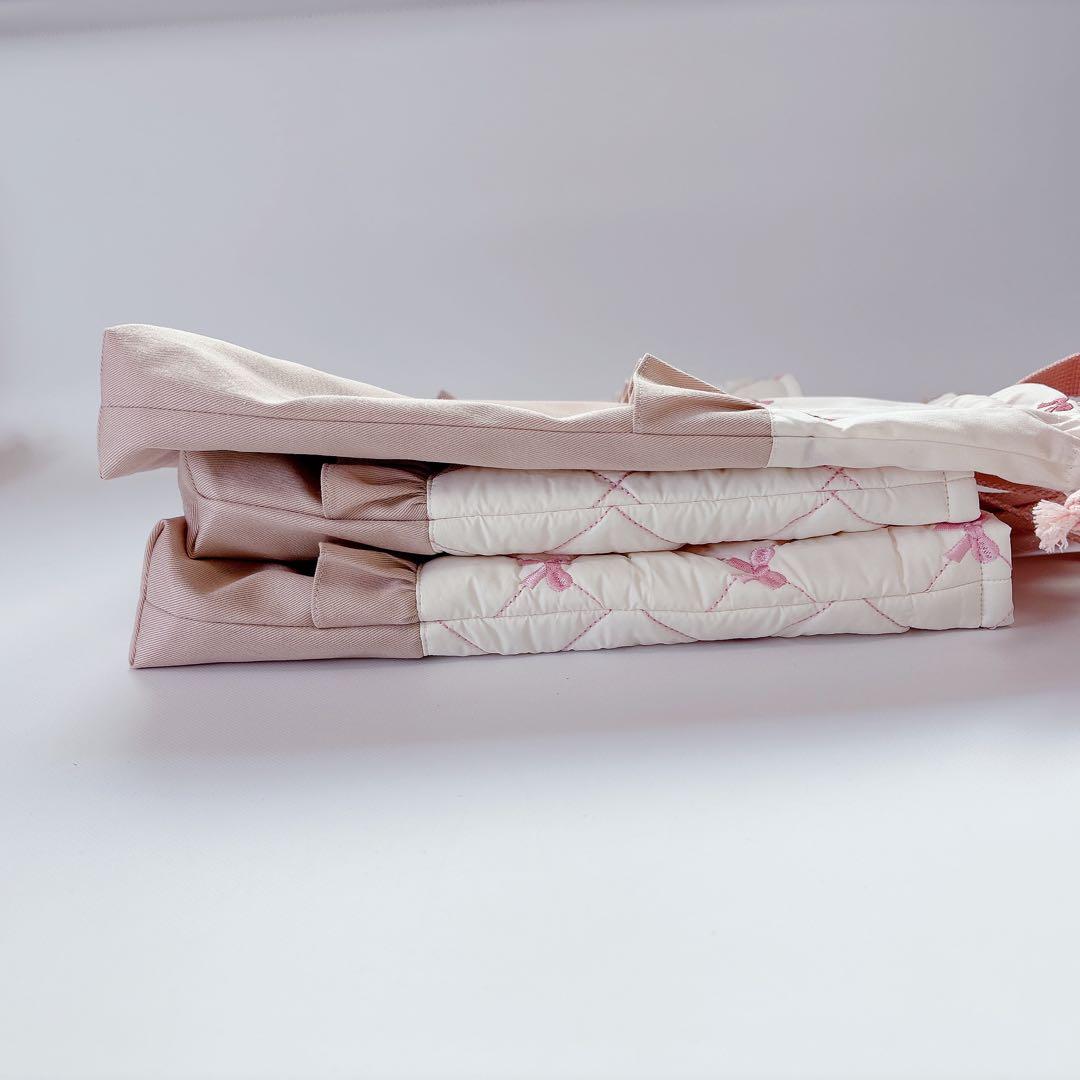 YURI様　レッスンバッグ　上履き袋　体操着袋　ヌビ　キルト　りぼん　刺繍生地