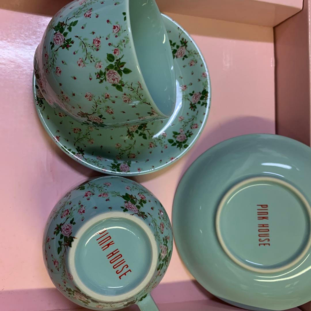 ピンクハウス ヴィンテージ食器セット 未使用 ミントグリーンの薔薇柄