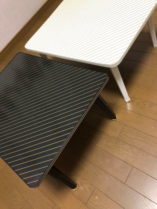 レトロ　アウトドア　折りたたみセンターテーブル昭和　ホワイト・ブラック 2セット