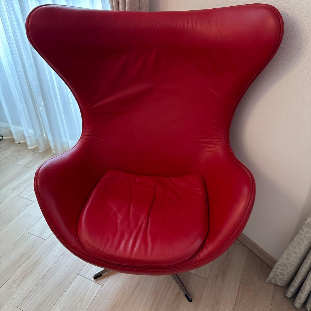 ヤコブセン　エッグチェア　リプロダクト　レッド　レザー　リクライニング機能