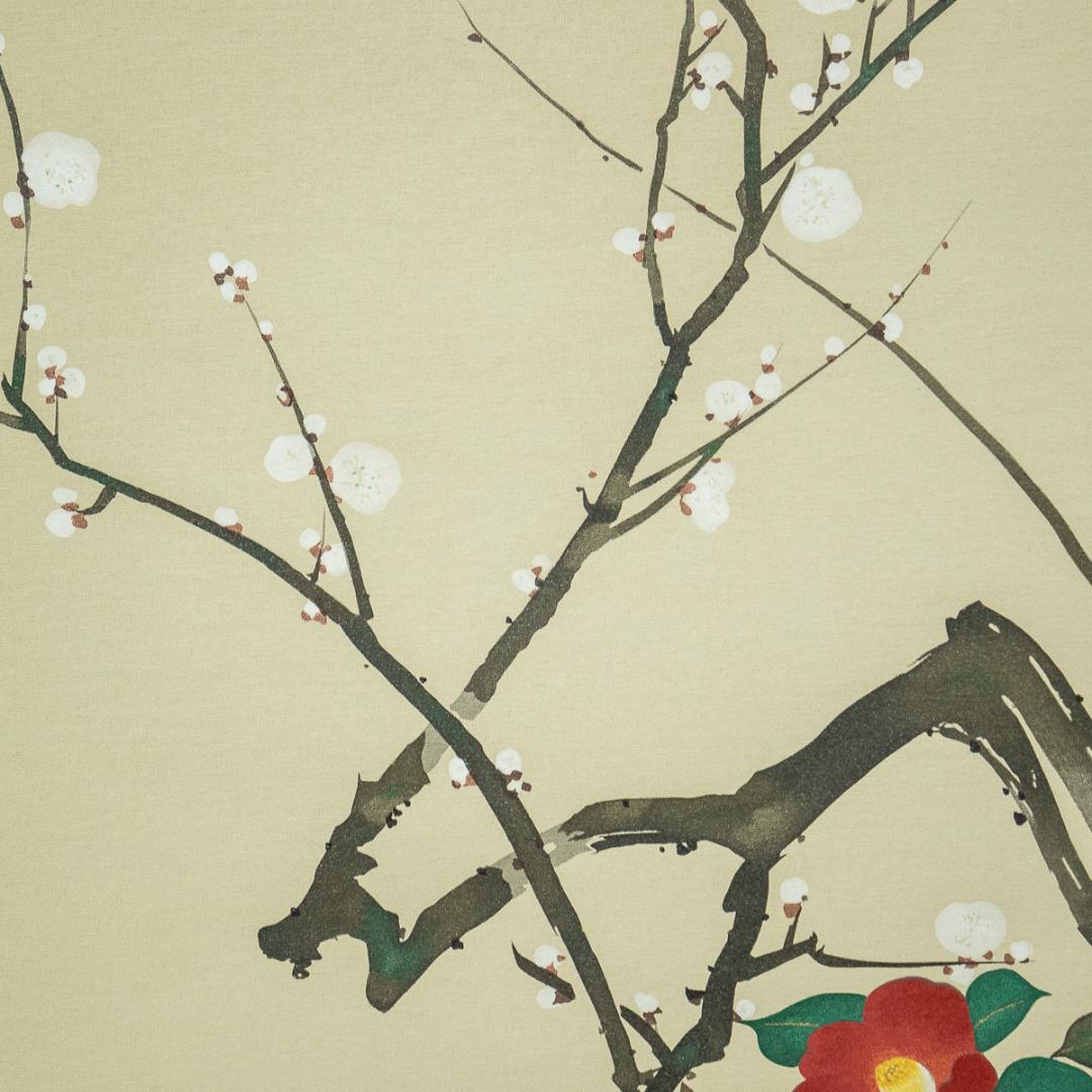 掛軸-1194 酒井抱一 梅椿に鶯図 十二ケ月花鳥図 限定480部の209番