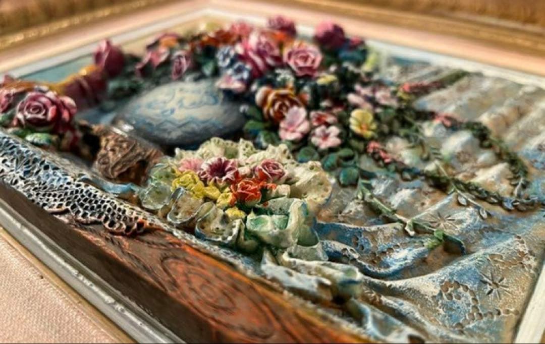 Åアンティーク イタリア デコパージュ ウォールインテリア 立体画ゴールド額縁