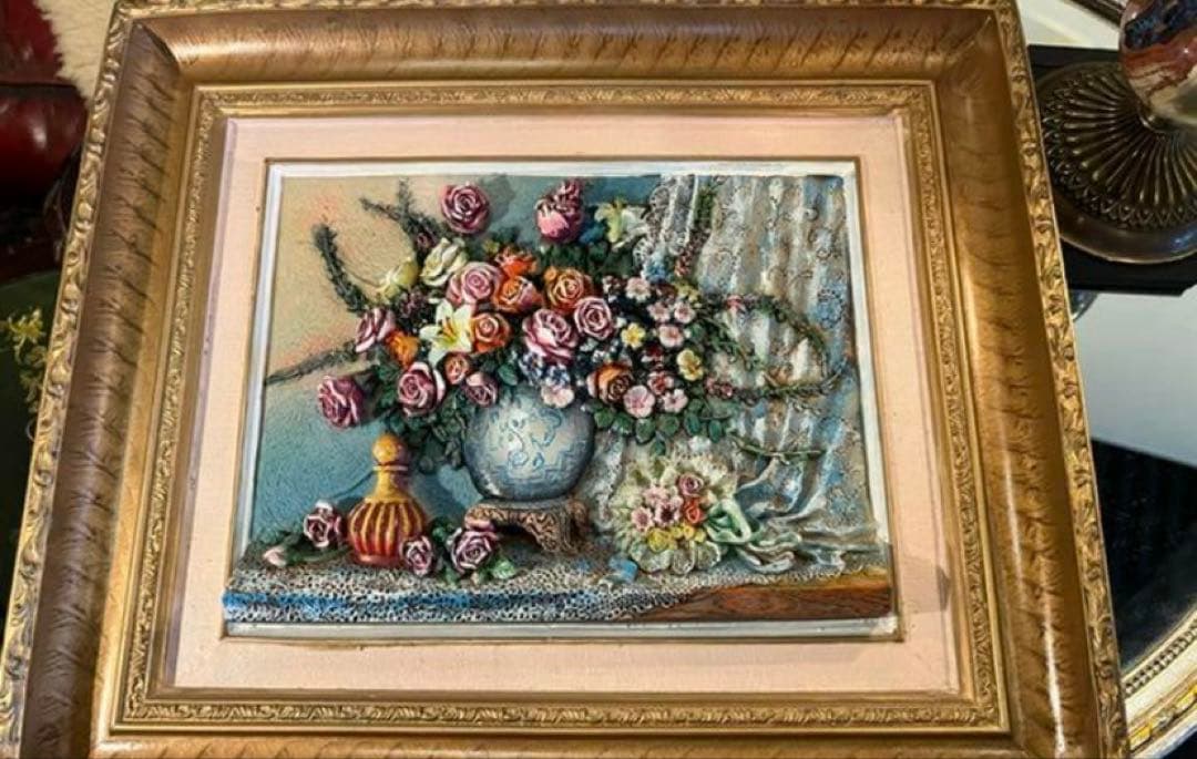 Åアンティーク イタリア デコパージュ ウォールインテリア 立体画ゴールド額縁