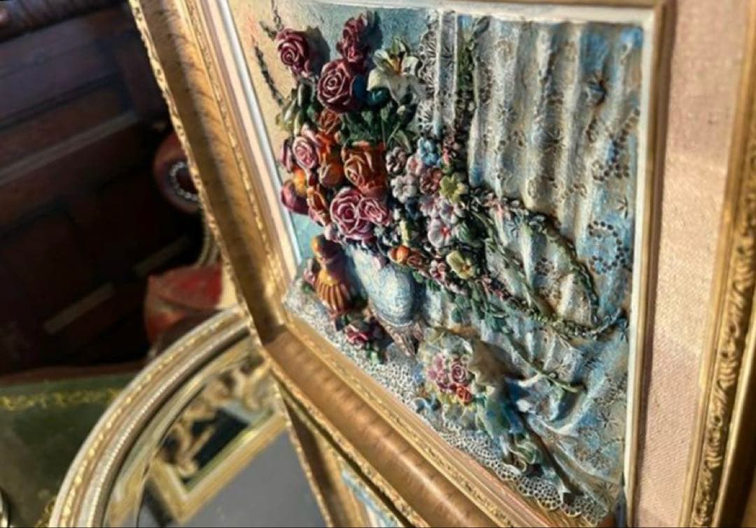 Åアンティーク イタリア デコパージュ ウォールインテリア 立体画ゴールド額縁