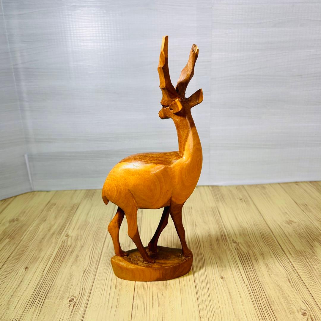 木製 一本彫 鹿 置物 2個セット 木彫り お土産 奈良 彫刻 工芸作品