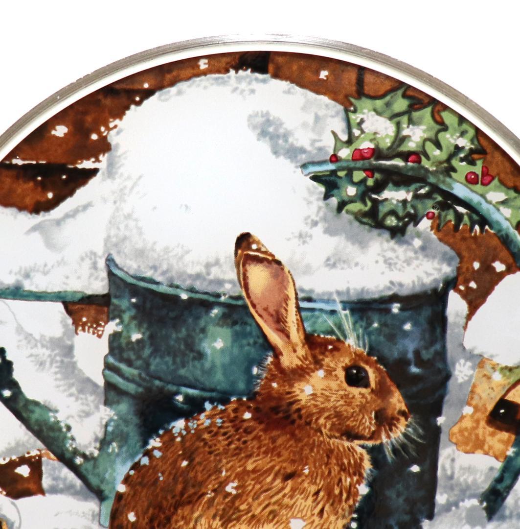 マージョリン・バスティン ヴィンテージ ステンドグラス 雪の中のウサギ 丸型
