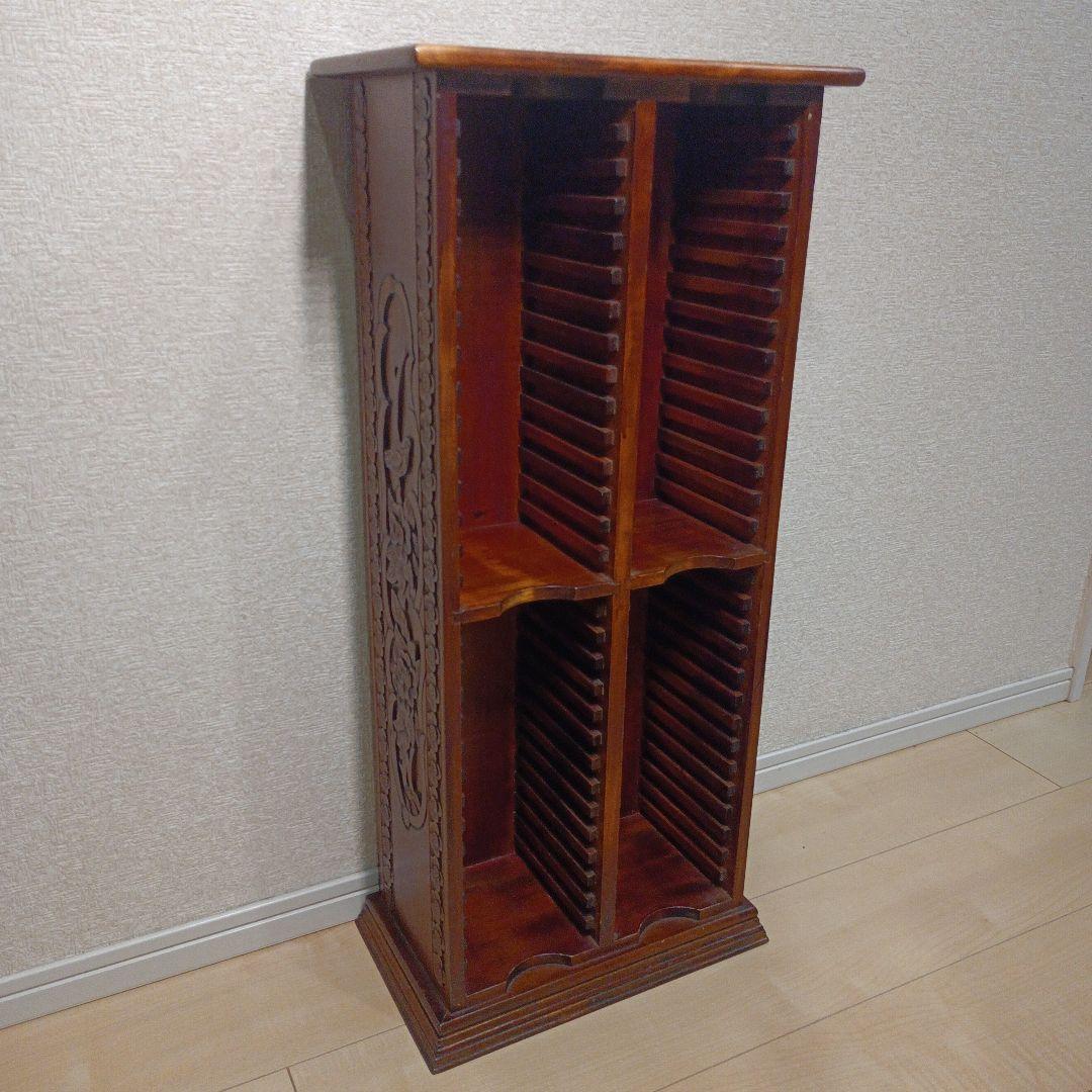 希少レア　アンティーク　木製 彫刻入り CD/DVD収納キャビネット/スタンド