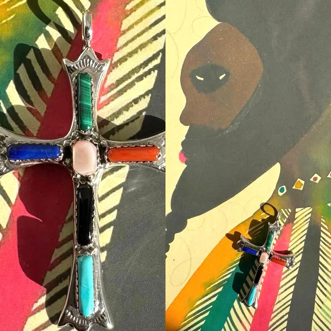 クロス ペンダントトップ ズニ族 G&L LEEKITY インディアンジュエリー