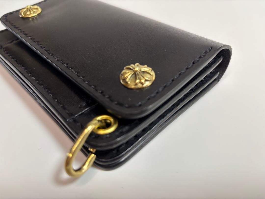 黒　栃木サドル　トラッカーウォレット【Ａ】　三層　真鍮 クロスボールコンチョ