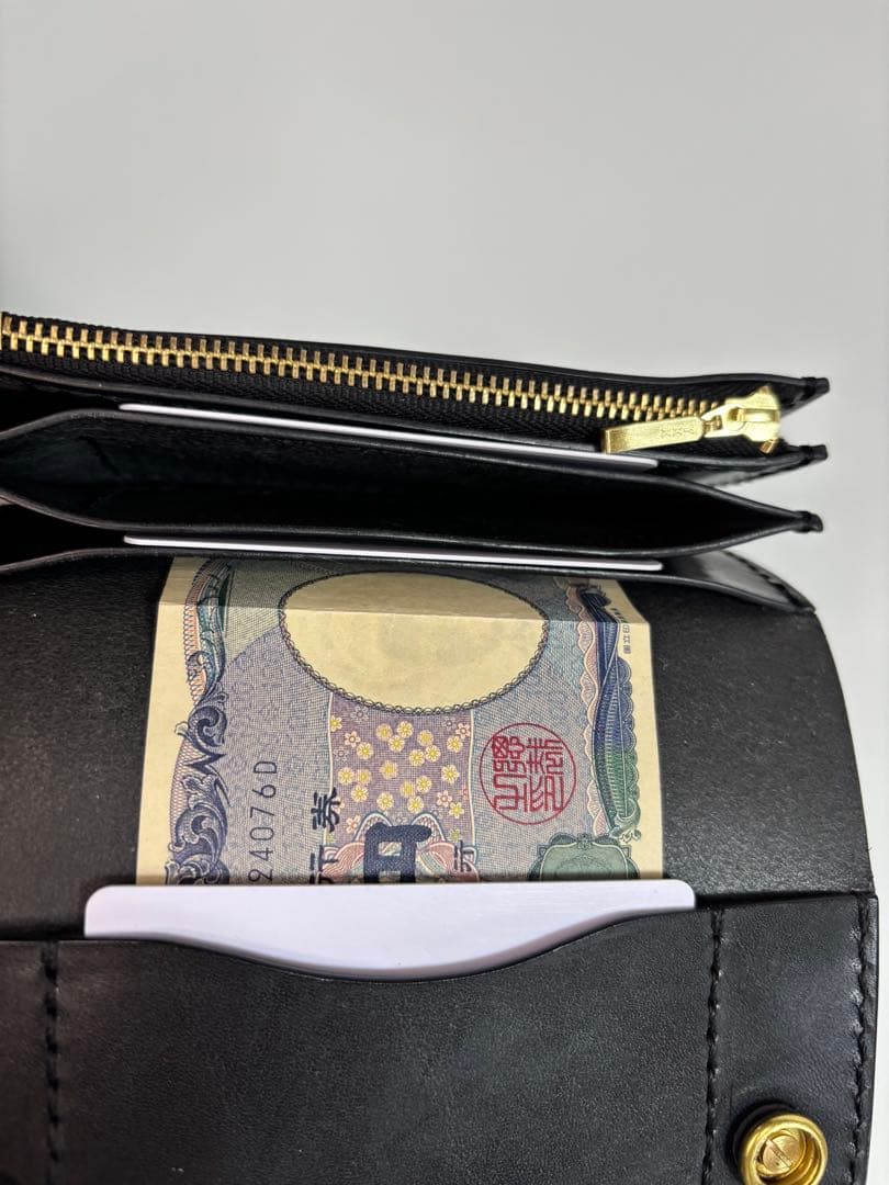 黒　栃木サドル　トラッカーウォレット【Ａ】　三層　真鍮 クロスボールコンチョ